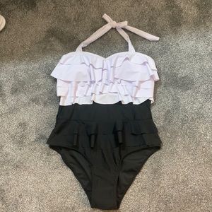 Ruffled halter one piece